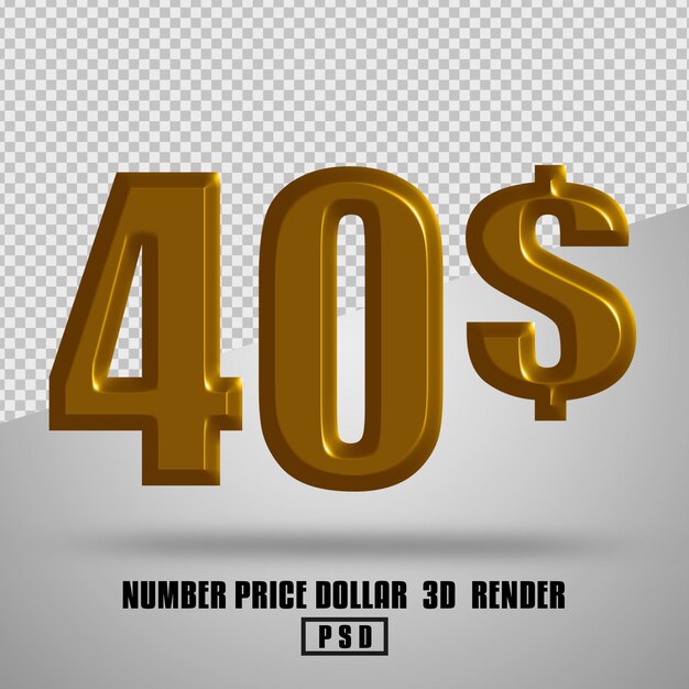 3D render price number dollar gold style