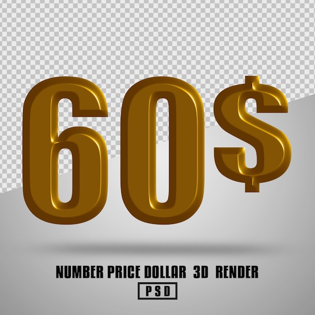 3D render price number dollar gold style