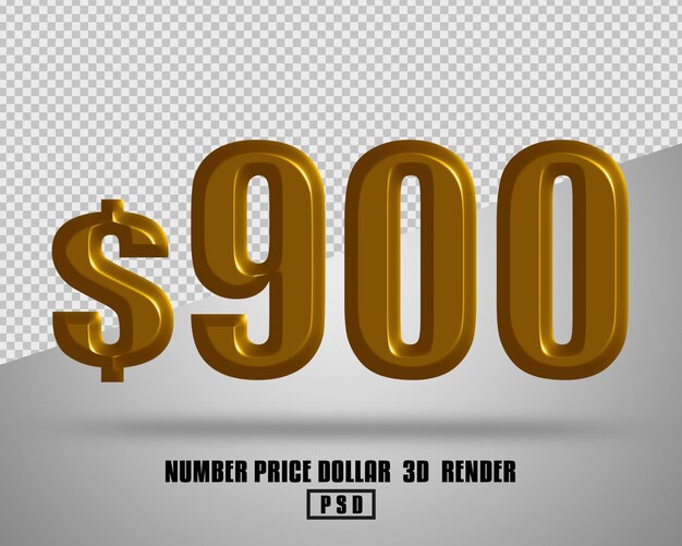 3D render price number dollar gold style