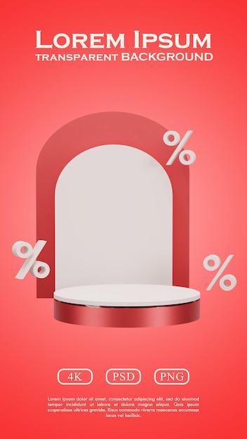 3D Render of Product Discount Podium Background Red Ver