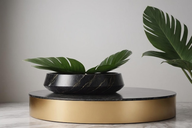 3D Render Product Stand Podium Black and Gold Marble Texture