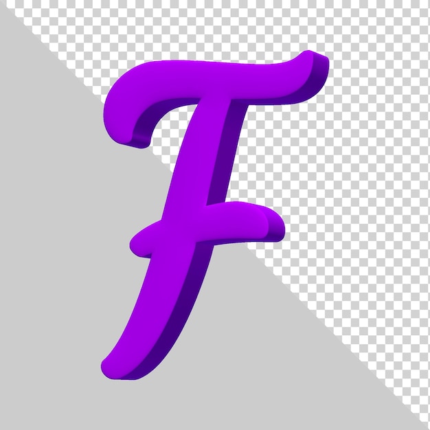 3d render purple alphabet letter f isolated