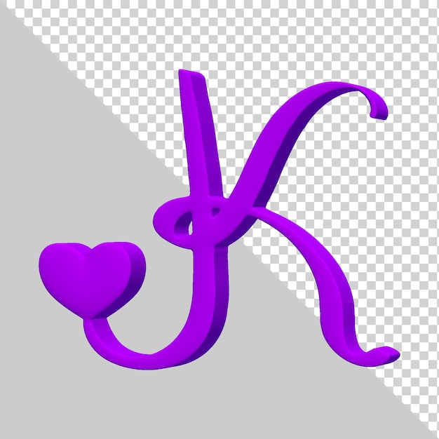 3d render purple alphabet letter k isolated