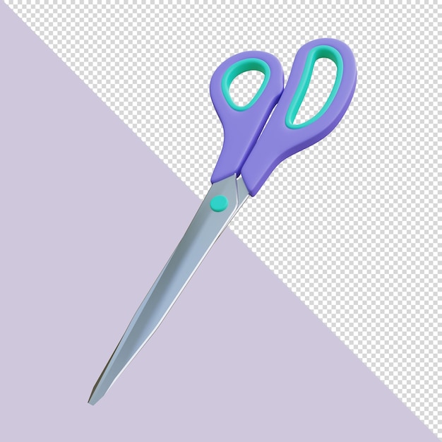 3d render purple pair of scissors with purple handles