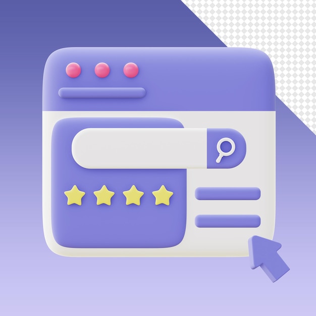 3d render purple review stars search icons template for UI UX web mobile apps social media designs