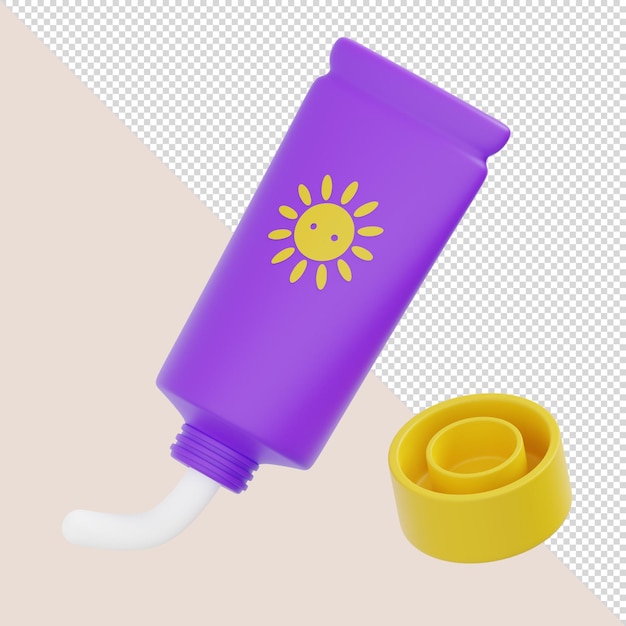 3d render purple sun cream container with a sun