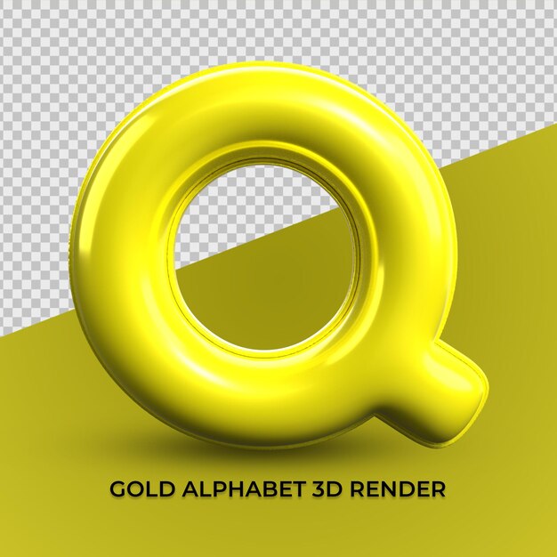 3D Render Q alphabet yellow plastic