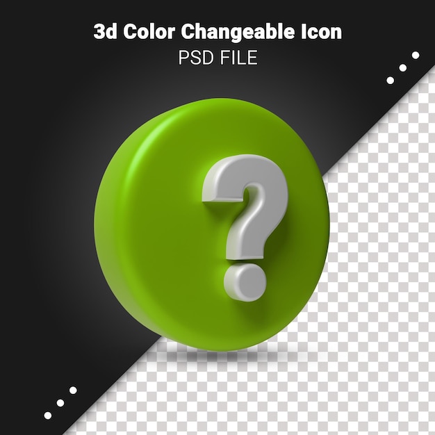 3d Render of question mark icon color changeable and fully editable