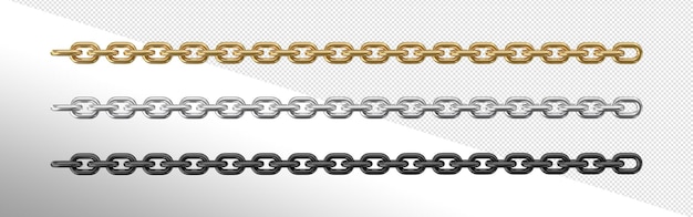 3d render realistic chain in chrome and gold on transparent background