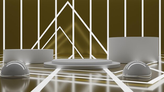 PSD 3d render realistic white podium on gold background