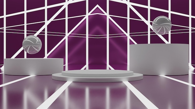 PSD 3d render realistic white podium on purple background