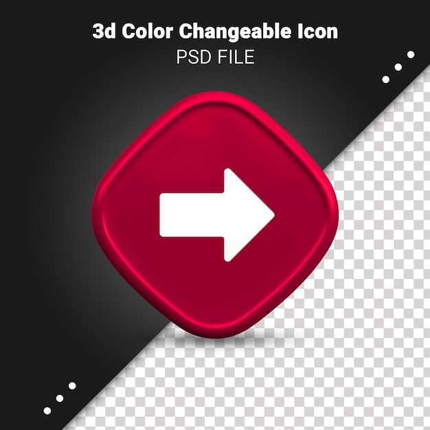 3d Render of right arrow icon color changeable and fully editable