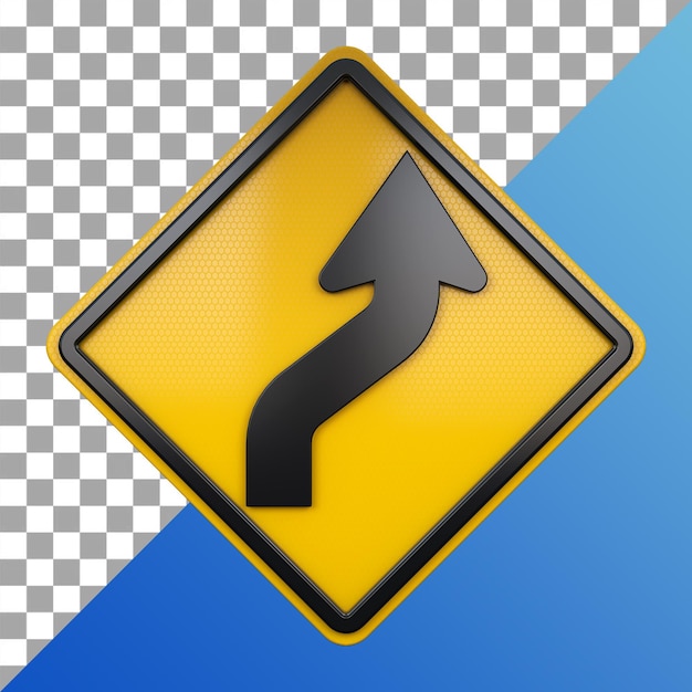 PSD 3d render of road traffic sign reverse curve with transparent background