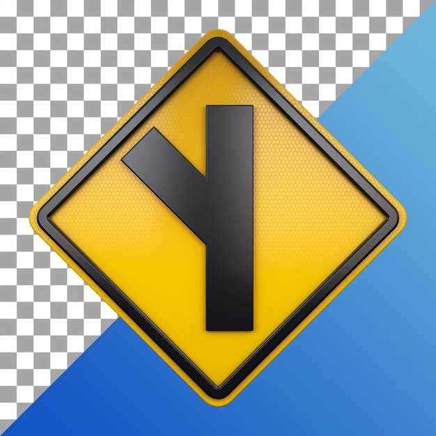 PSD 3d render of road traffic sign slanted sideroad with transparent background