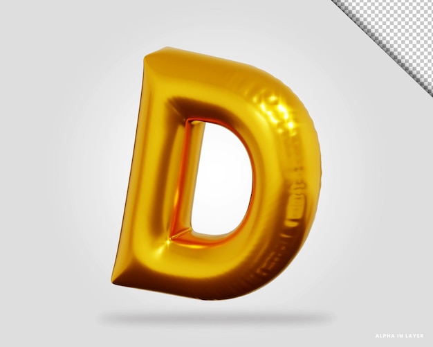 3d render of rose gold alphabet letter D balloon style