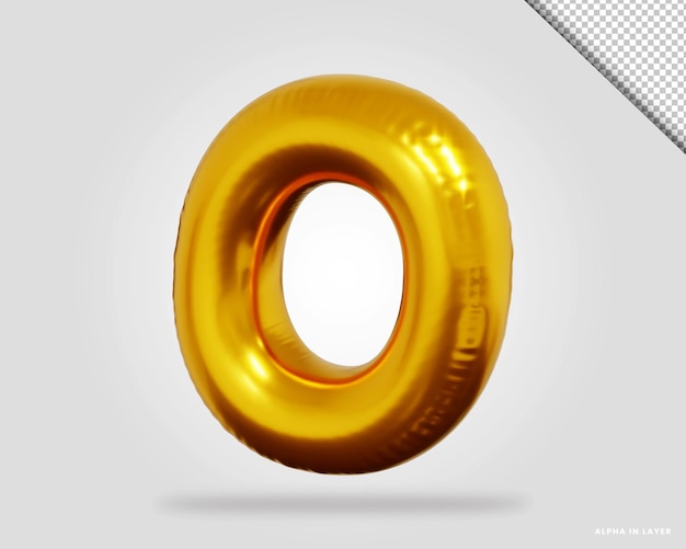 PSD 3d render of rose gold alphabet letter o balloon style