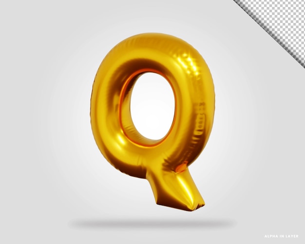 3d render of rose gold alphabet letter Q balloon style