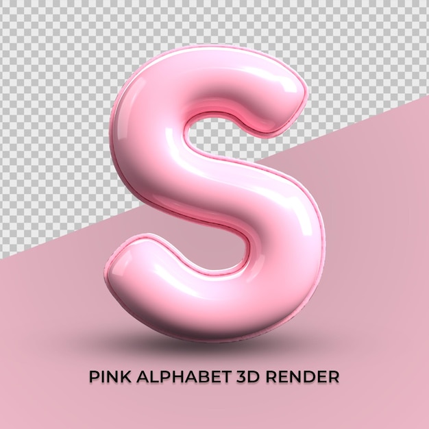 3D render S alphabet pink plastic cute