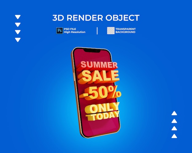 3d render of sale banner with phone isolated