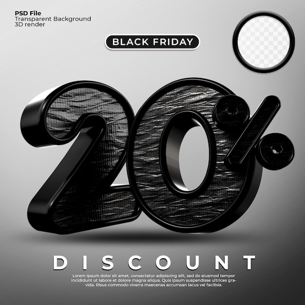 3D render sale discount 20 percentage number black color