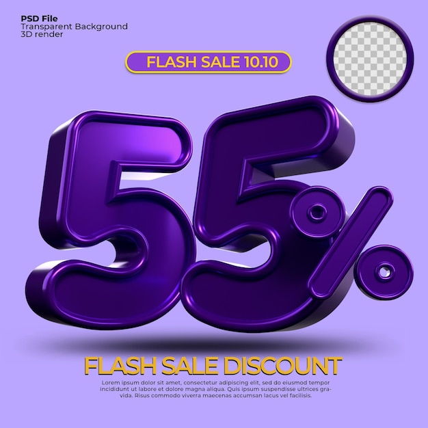 3D render sale discount 55 percentage number Purple color