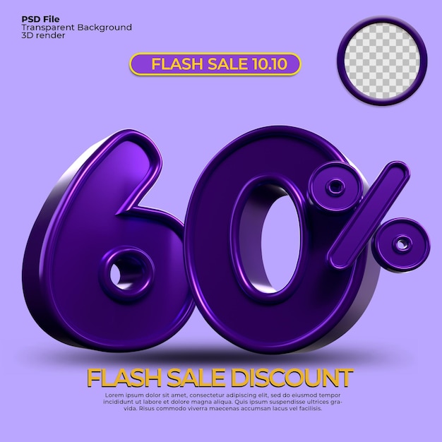 3D render sale discount 60 percentage number Purple color