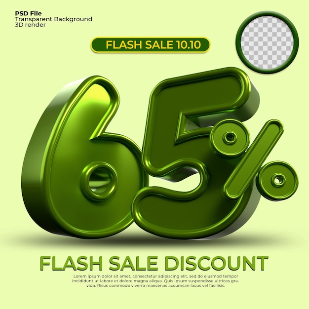 3D render sale discount 65 percentage number Green color