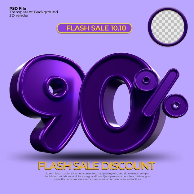 3D render sale discount 90 percentage number Purple color