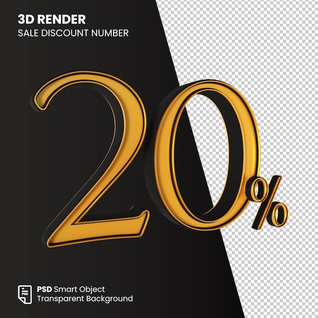 3D Render Sale Discount Number 20 Percent Black Gold