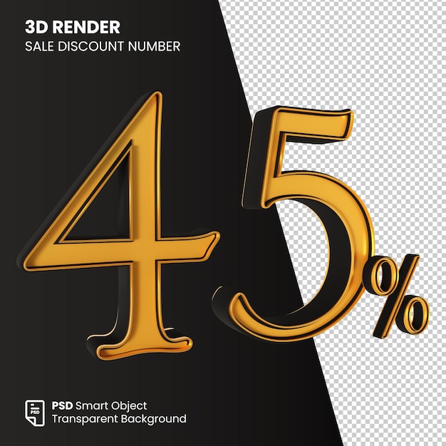 3D Render Sale Discount Number 45 Percent Black Gold