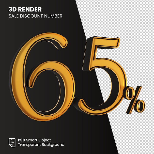 3D Render Sale Discount Number 65 Percent Black Gold