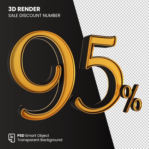 3D Render Sale Discount Number 95 Percent Black Gold