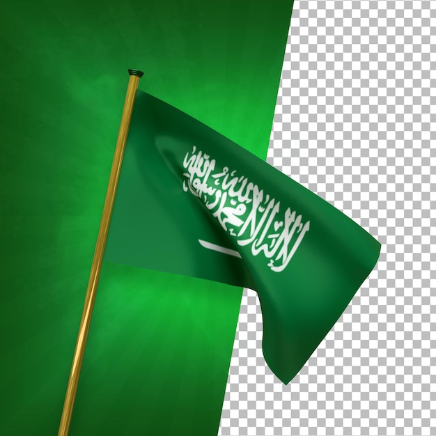 3d render saudi arabia flag with golden pole