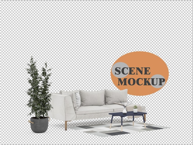 3d render scene mockup decorated with furniture