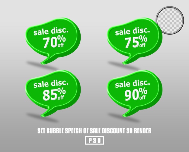 3d render set bubble speech sale discount percentage