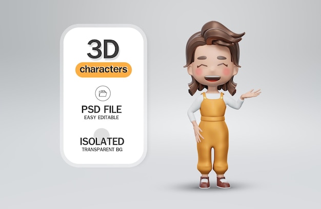 3D render Set girls characters cartoon style Cartoon Kid