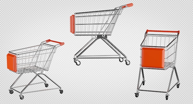 3d render of shopping cart on transparent background