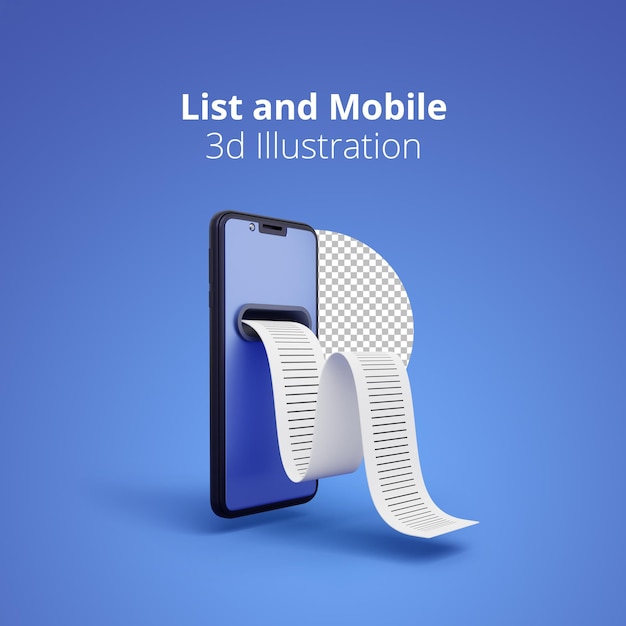 3D render of shopping list On the smartphone