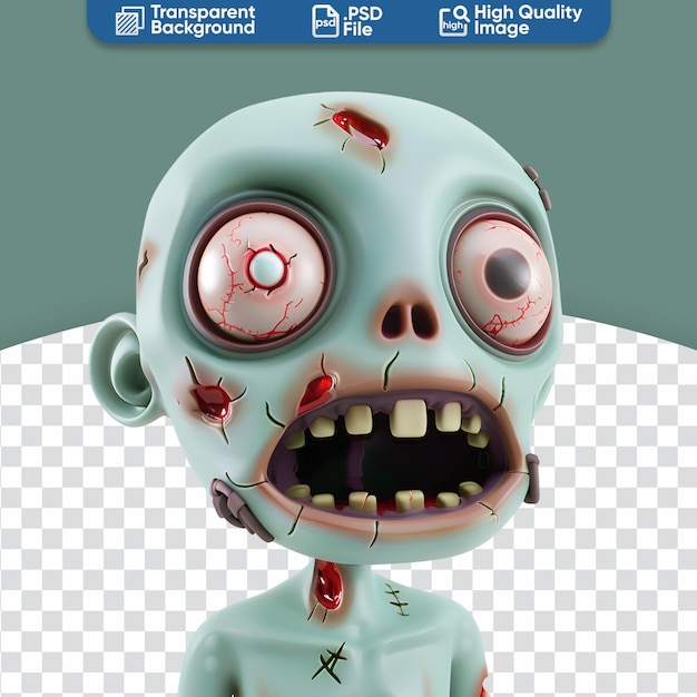 3D Render of Simple Cartoon Zombie Head An Ideal Character for Halloween Scary