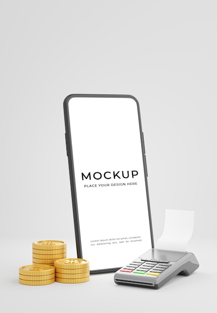 3d render of smartphone with credit card reader mockup design