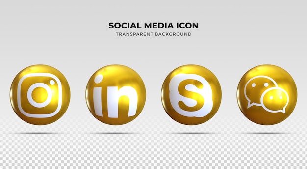 3d render social media Golden icons pack social media logo collection