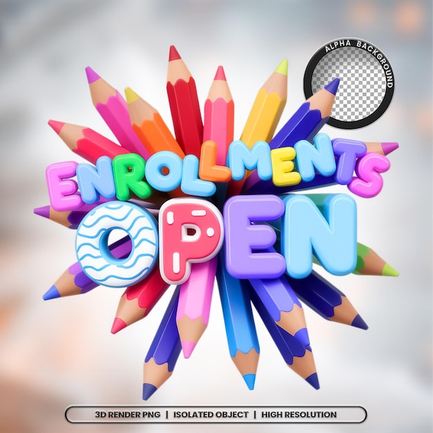 PSD 3d render stamp enrollments open registrations element cone psd png