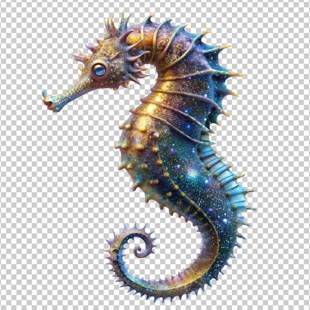 3d render of a stardust seahorse with glittering on transparent background