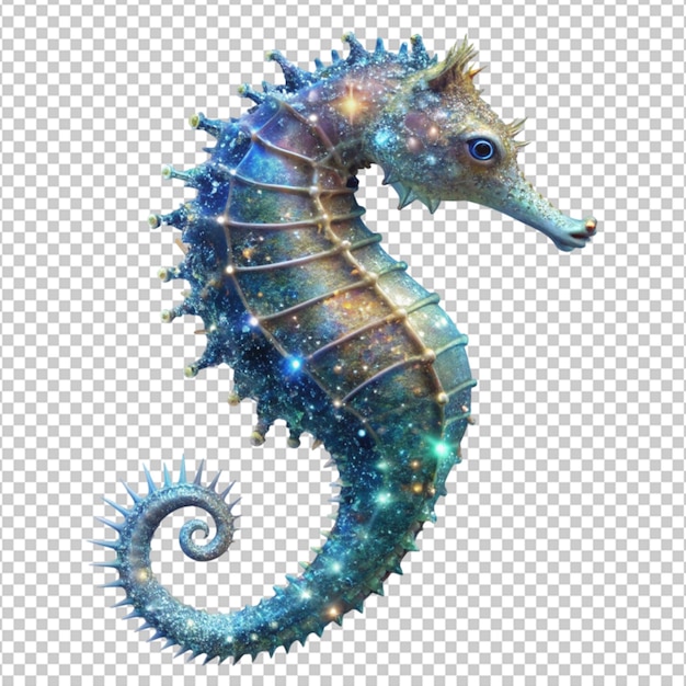 3d render of a stardust seahorse with glittering on transparent background