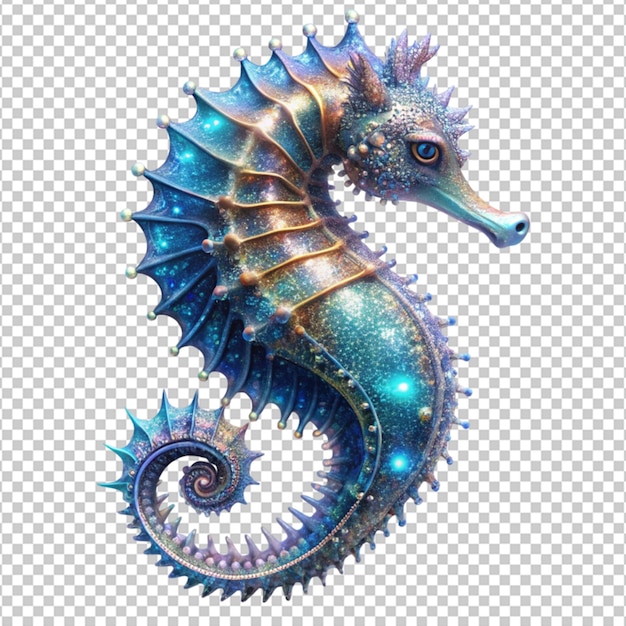 3d render of a stardust seahorse with glittering on transparent background