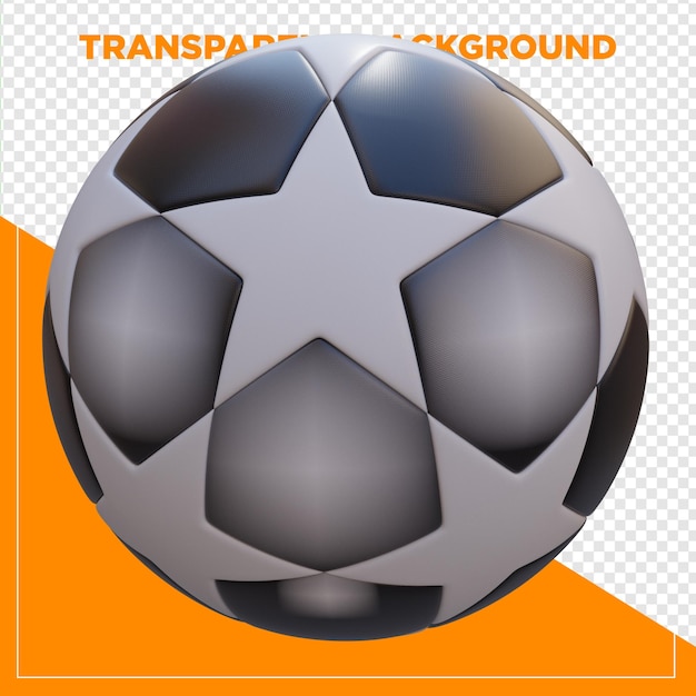 PSD 3d render stars soccer ball with transparent background