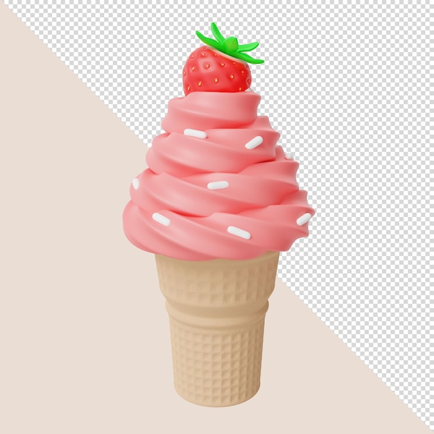 3d render strawberry ice cream with sprinkles