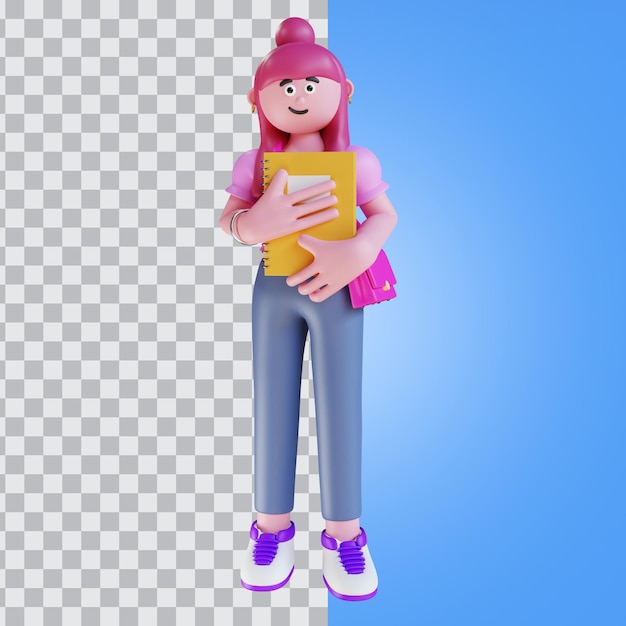 3d render student character carrying book