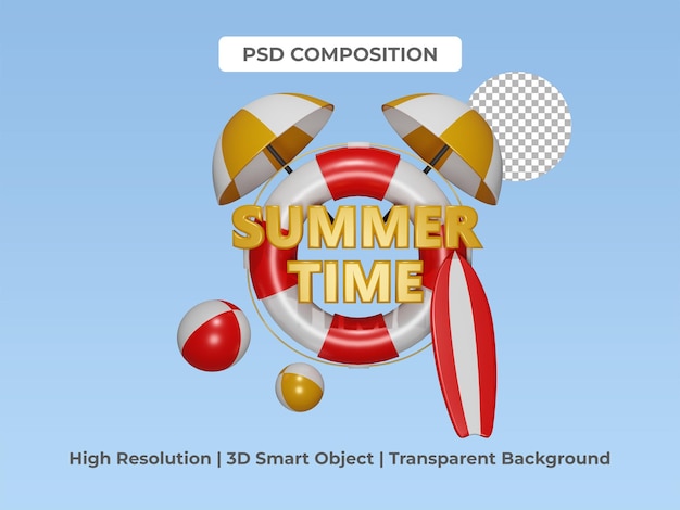 3d render of summer time with beach summer concept