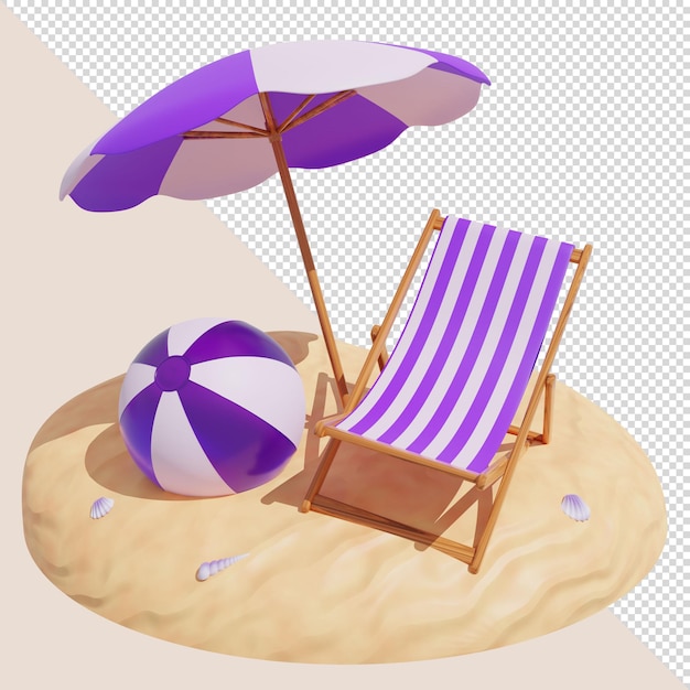 3D render of sunbed with beach ball and umbrella